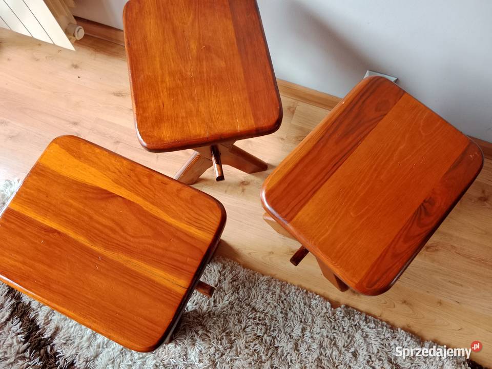 Stołki Taborety drewniane zestaw 3 sztuki podkarpackie sprzedam