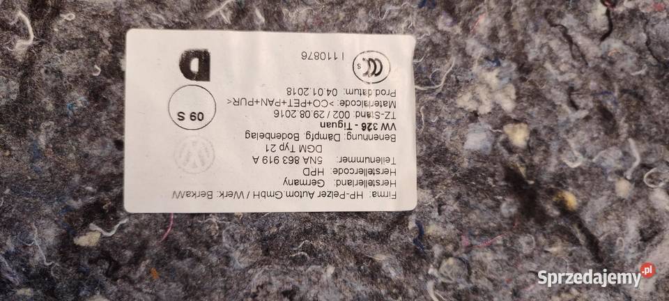 VW TIGUAN II PODŁOGA WYGŁUSZENIE 5NA863919A osobowe Elementy wygłuszające