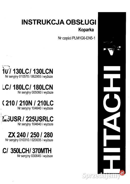 DTR Instrukcja obsługi HITACHI ZAXIS110 160LC Rok wydania 2003 Brzesko