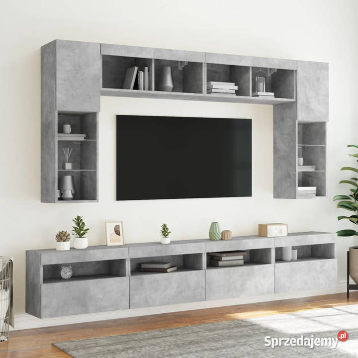 Ścienna szafka TV z LED szarość betonu 60x30x40