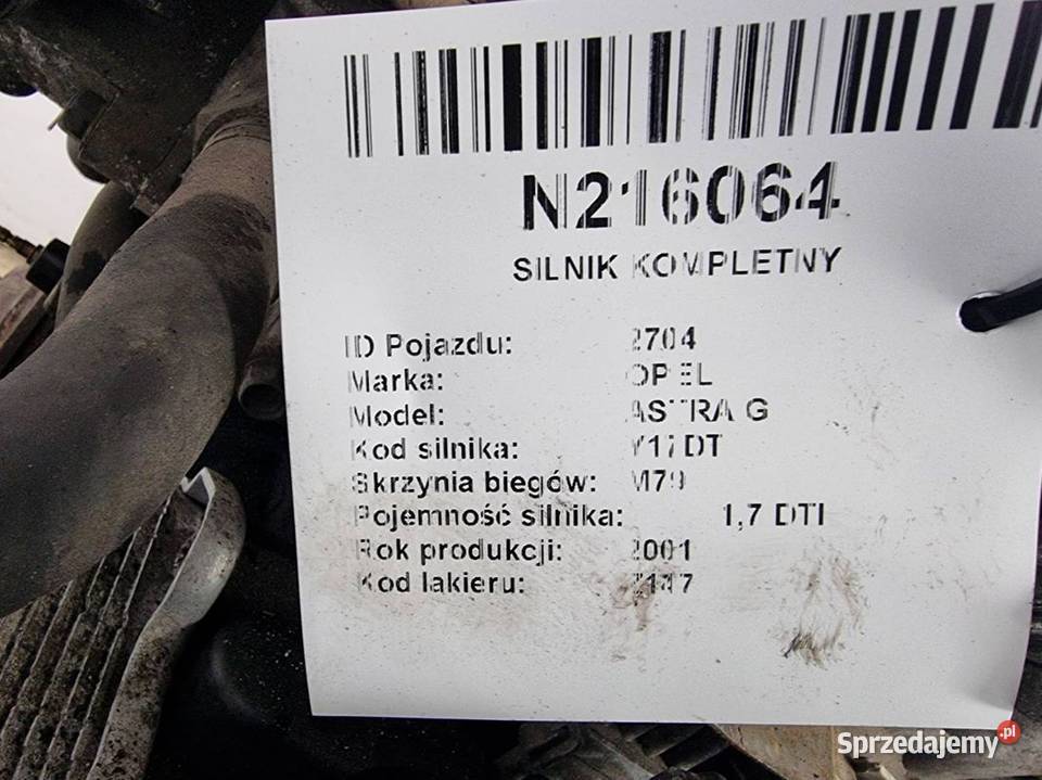 SILNIK KOMPLETNY OPEL ASTRA G Y17DT Lipno sprzedam