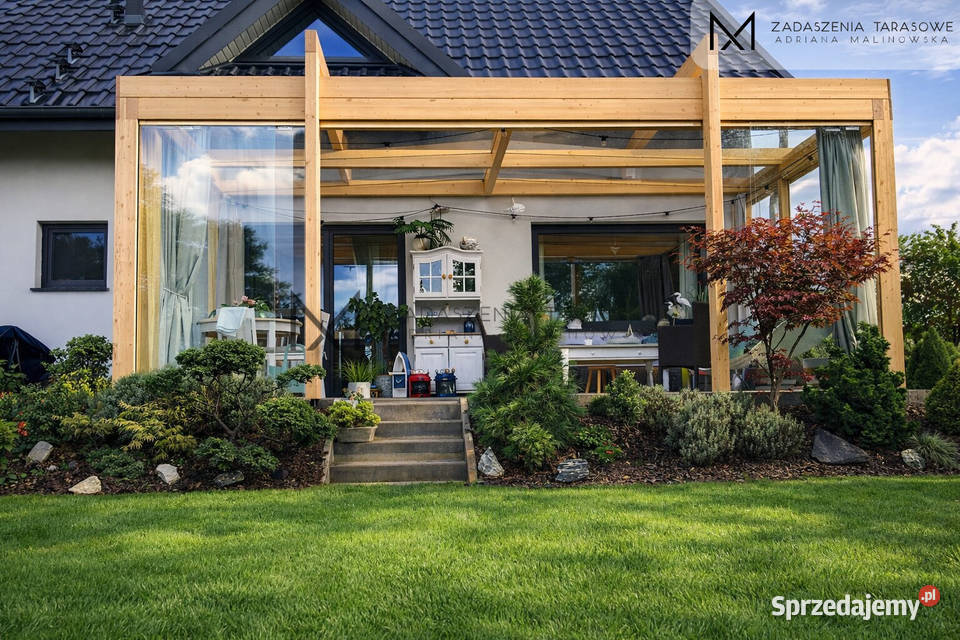 Zadaszenie tarasu ze szkłem Pergola drewniana
