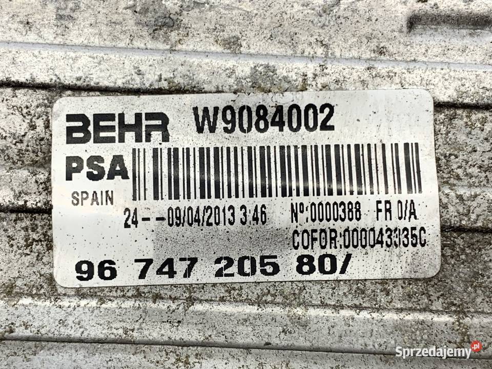 INTERCOOLER PEUGEOT 3008 9674720580 20 163 0917