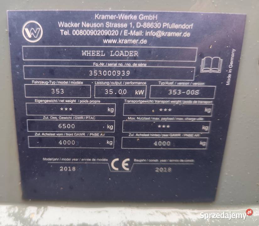 Ładowarka Kramer 5075 z silnikiem Yanmar 2018 Czapury