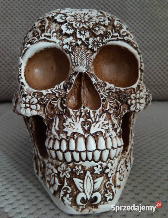 Misternie rzeźbiona duża czaszka motywy kwiatowe Dekoracje i ozdoby Tychy sprzedam