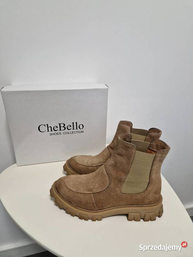 Skórzane botki w kolorze beżowym zachodniopomorskie Nowogard