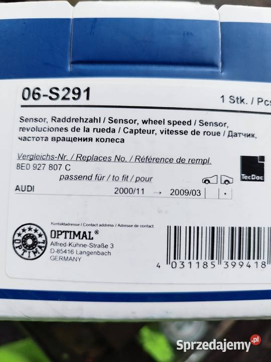 CZUJNIK ABS AUDI A4 B6 tył OPTIMAL 06S291 Jasło