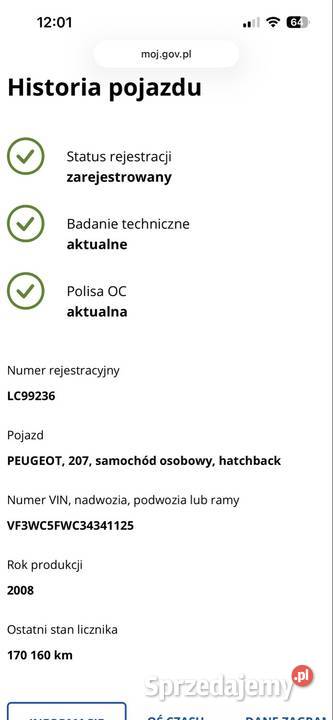 Peugeot 207 SPORTY 2008r 16 benzyna nieski 1598cm3 Chełm