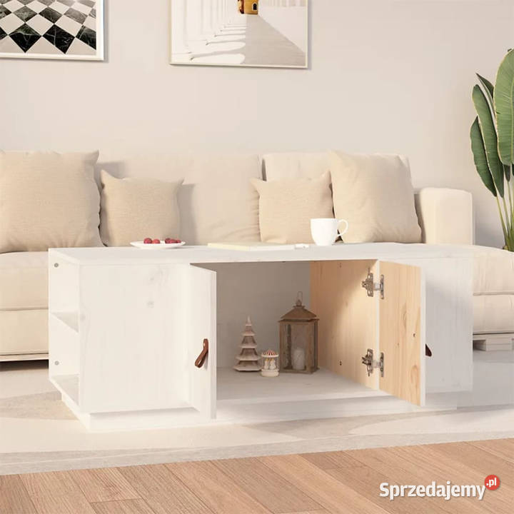 Stolik kawowy biały 100x50x41 lite drewno Warszawa