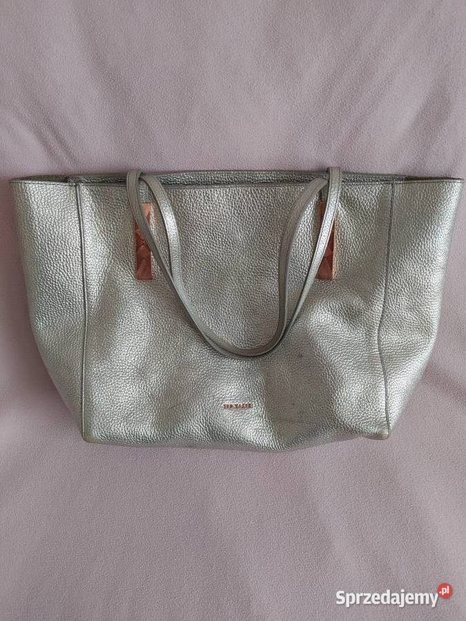 Torebka Ted Baker skorzana torba A4 srebrna Dębica