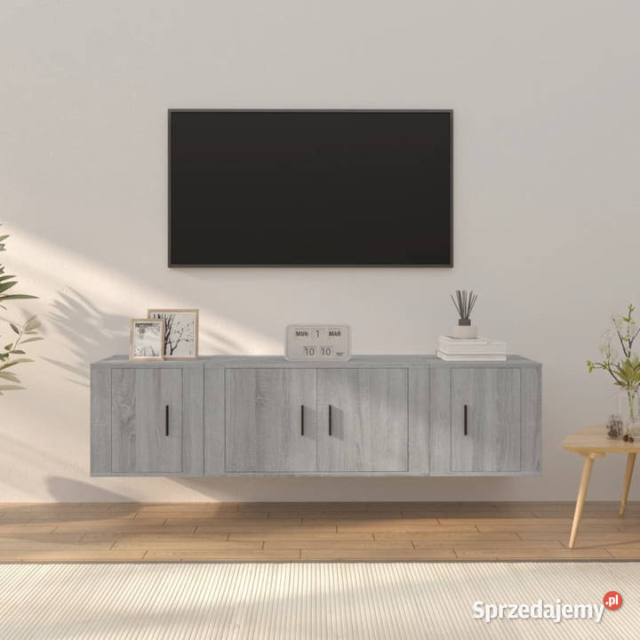 Zestaw 3 szafek TV szary dąb sonoma materiał Warszawa sprzedam