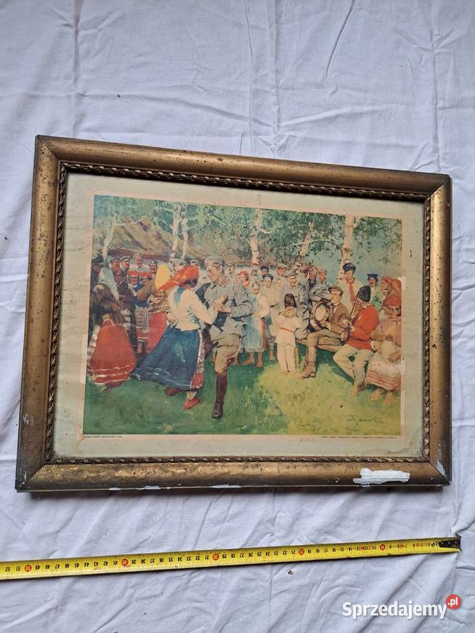 Obraz przedwojenny druk rama patriotyczny Brzesko