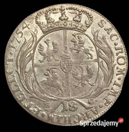 August III Sas Ort Lipsk 1754 EC stan 22 Numizmatyka podkarpackie Nisko