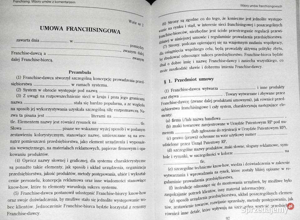 Franchising Wzory umów z komentarzem Bernadeta Rok wydania 1997 Chełm sprzedam