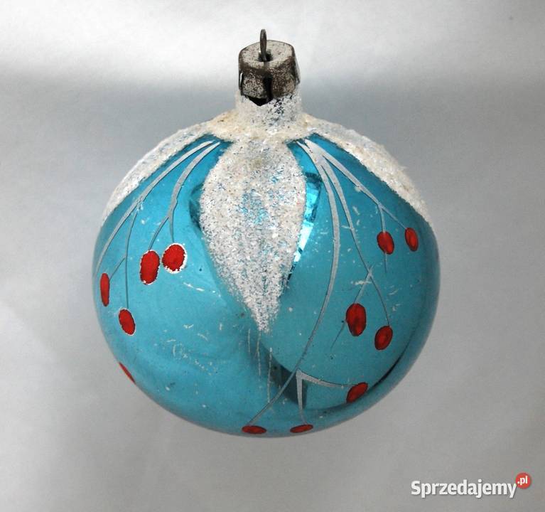 Stara bombka szklana ręcznie malowana niebieska wielokolorowy Lublin