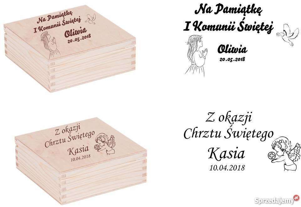 DREWNIANE PUDEŁKO BIŻUTERIA CHRZEST KOMUNIA odcienie brązowego Skoczów