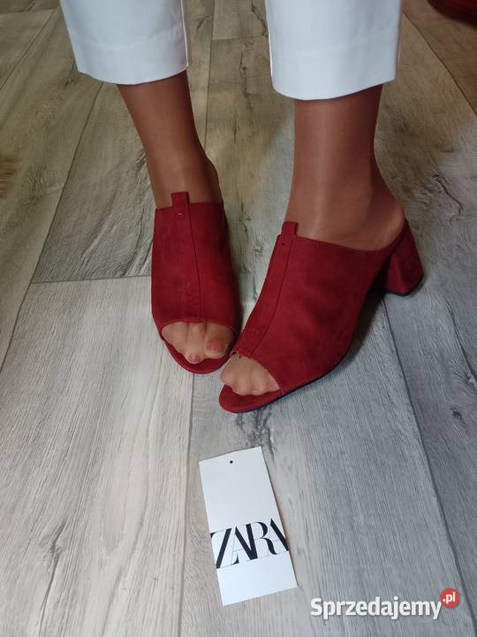 40 ZARA Czerwone bordowe klapki chodaki letnie z Kraków