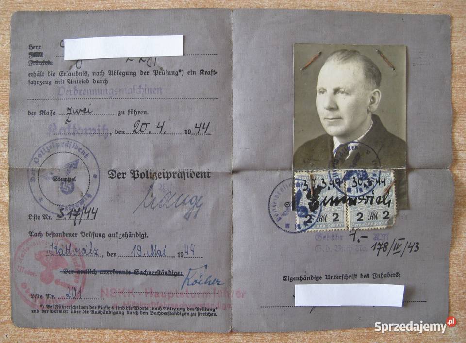 Stare Prawo Jazdy z okresu okupacji wydane w Dąbrowa Górnicza