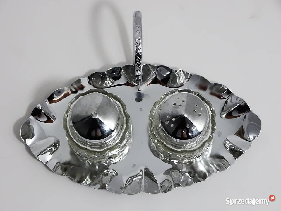 Zestaw przyprawników szkło metal elegancka taca AGD drobne Biłgoraj