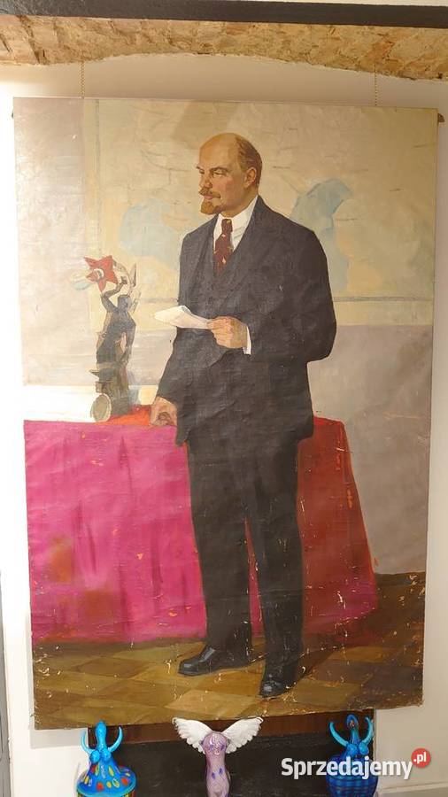 Duże płótno socrealizm Lenin Poznań