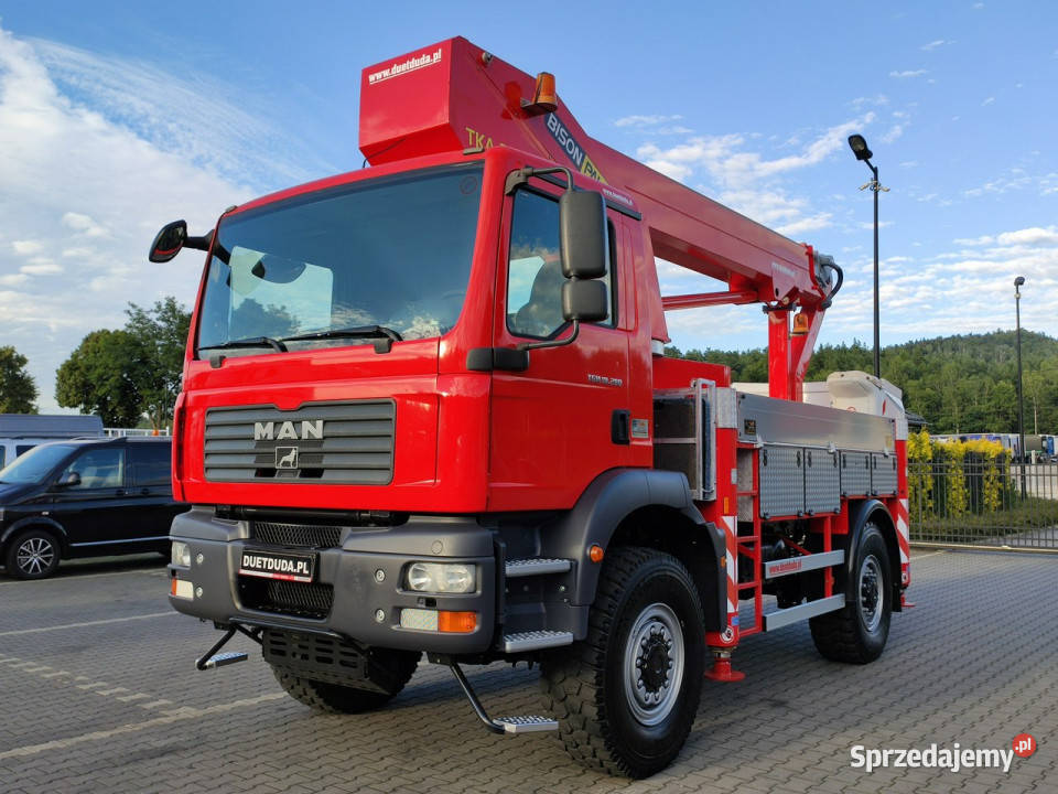 MAN TGM 18280 4x4 Zwyżka Bison Palfinger TKA 28 118300km świętokrzyskie Widełki sprzedam