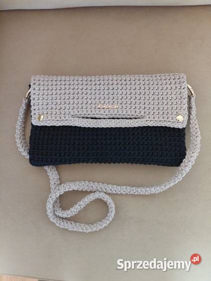 Torebka ze sznurka bawełnianego czarna z beżem sprzedam