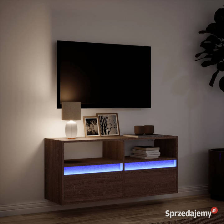 Ścienna szafka TV z LED brązowy dąb 100x31x45 Warszawa