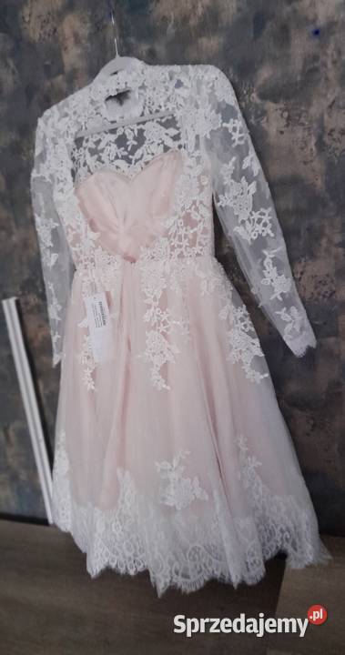 koronkowa Bladoróżowa sukienka midi 36Louboutin Solec-Zdrój