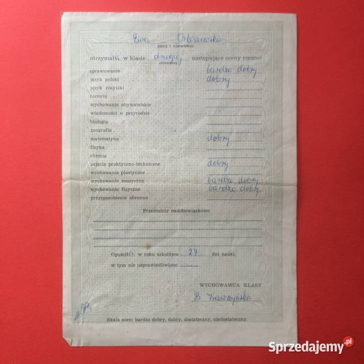 1723 Świadectwa Szkolne Orkiszewska Szczecin