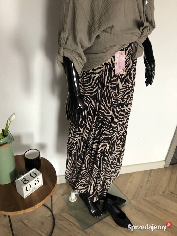 Spodnica dluga spodnica zebra bezowo czarna Spódnice i sukienki