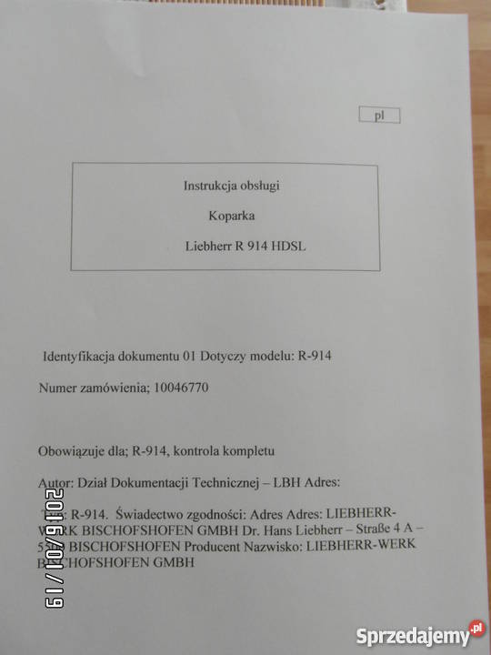 INSTRUKCJA OBSŁUGI DTR LIEBHERR R914C i inne Rok wydania 2008 Pozostałe zachodniopomorskie Szczecin