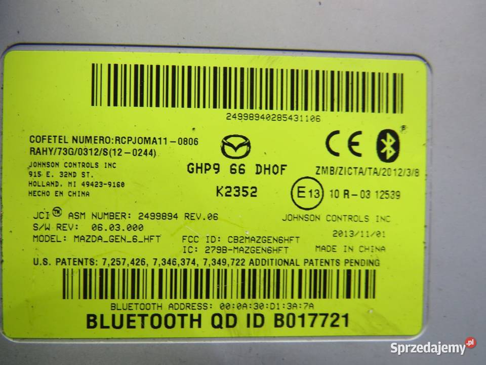MODUŁ STEROWNIK BLUETOOTH MAZDA 6 GJ GHP966DHOF