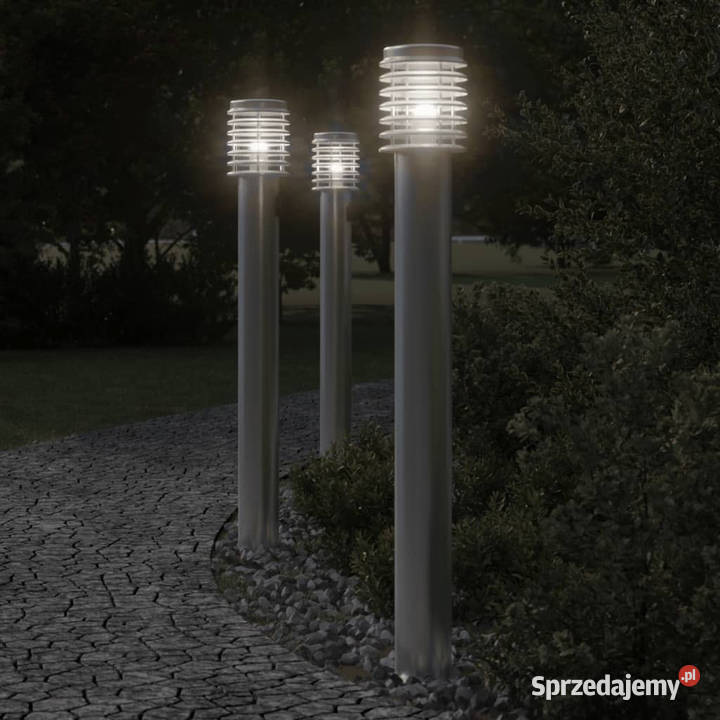 Lampy ogrodowe na słupku z gniazdkiem 3 srebrne mazowieckie Warszawa