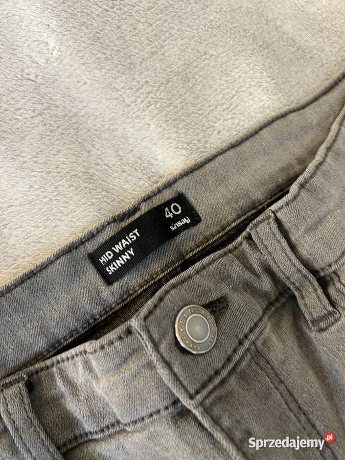 Mid waist skinny jeans spodnie jeansowe rurki szary/srebrny