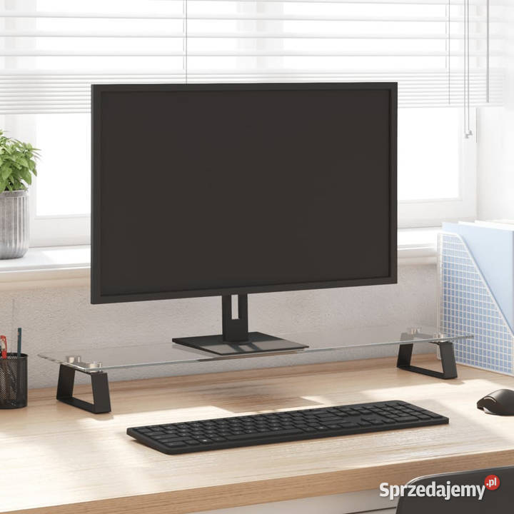 Podstawka pod monitor czarna 80x20x8 szkło Pozostałe Warszawa