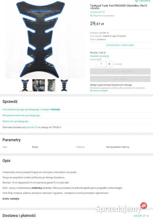 Tankpad Tank Pad PROGRIP Obwódka Blue 19x14 Poznań