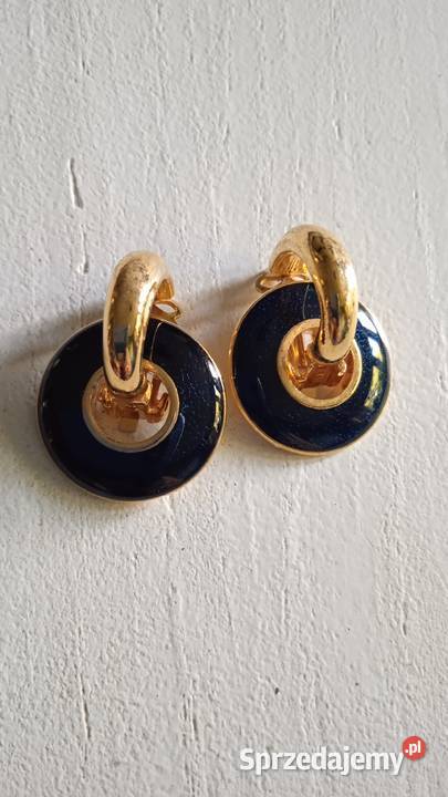 ZŁOCONE KLIPSY Z PORCELANĄ W KOLORZE INDYGO