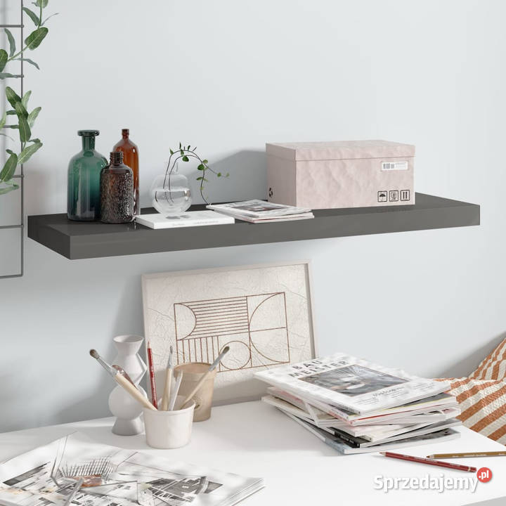 Półka ścienna wysoki połysk szara 80x235x38 MDF Warszawa