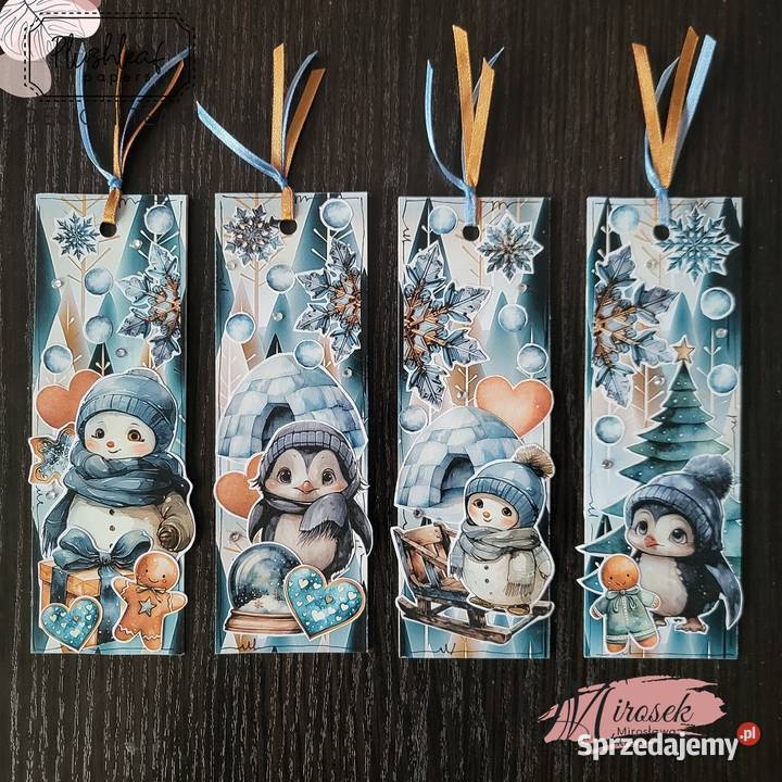 Zakładka do książki zima pingwin bałwan ręcznie Łódź