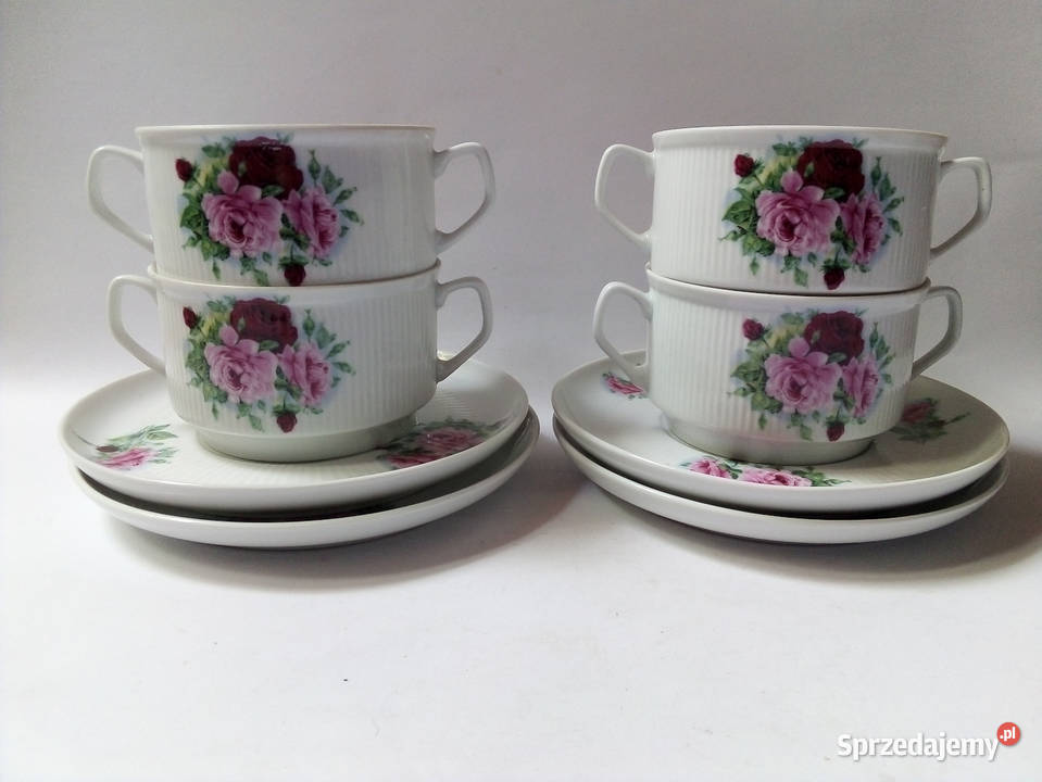 4 bulionówki z talerzykami Chodzież vintage PRL Częstochowa