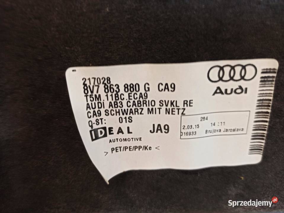 A3 8V CABRIO BOCZEK BAGAŻNIKA PRAWY 8V7863880G