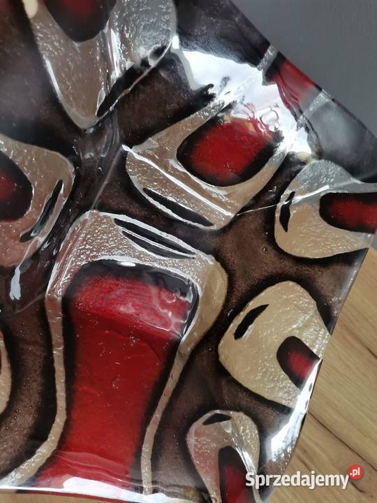 Stara duża patera owocarka kolorowe szkło design Katowice