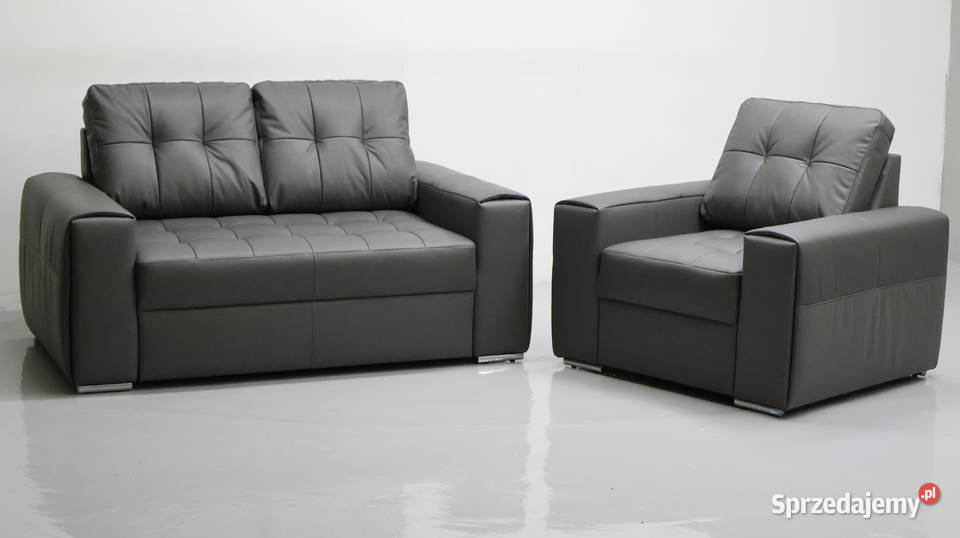 KOMPLET 21 sofy kanapy zestaw popielata skóra Poznań