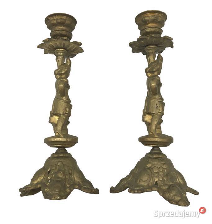 Stare mosiężne świeczniki komplet Kraków