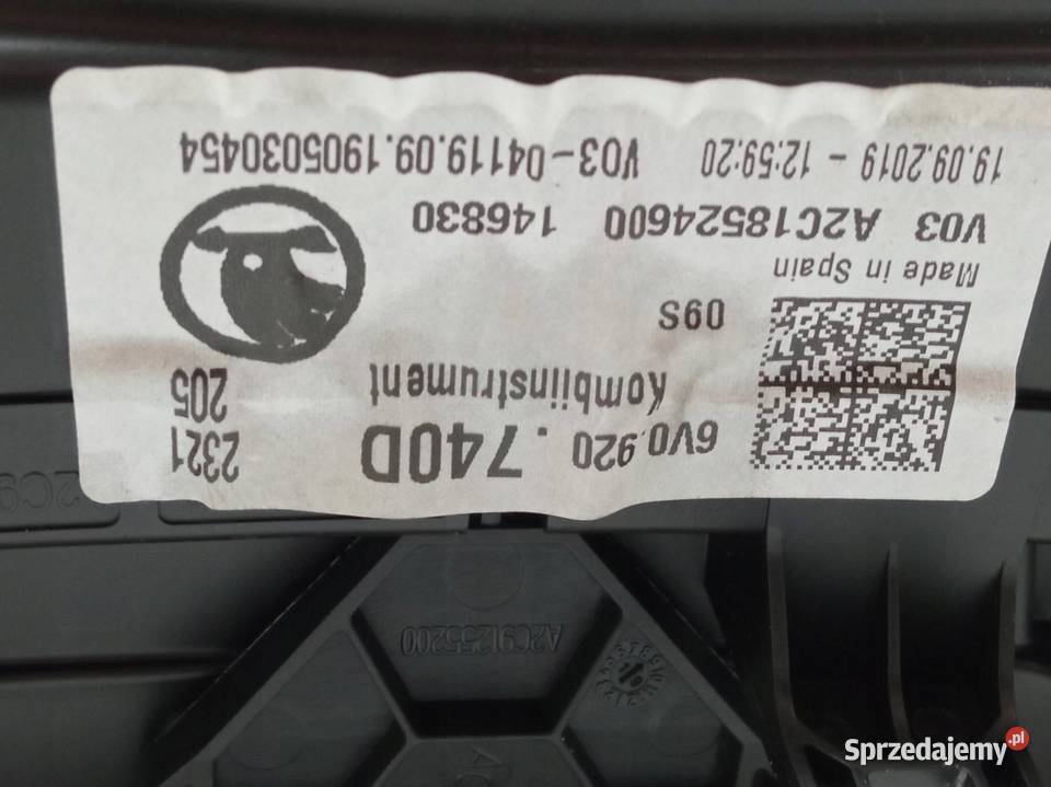 LICZNIK 6V0920740D 10 B Skoda Fabia III 2014 Rok produkcji 2019 sprzedam