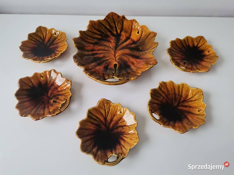 Stara patera talerze Liść ceramika design PRL Katowice