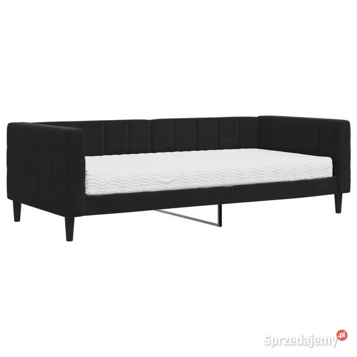 Sofa z materacem do spania czarna aksamit 90x200