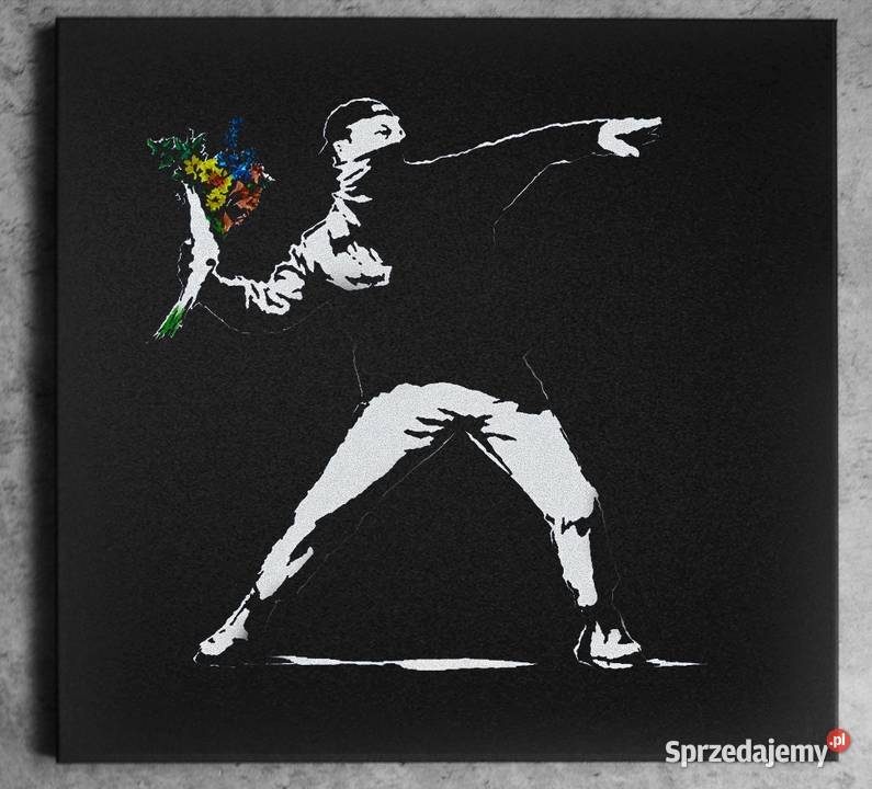 BANKSY Flower Thrower Obraz ręcznie grawerowany
