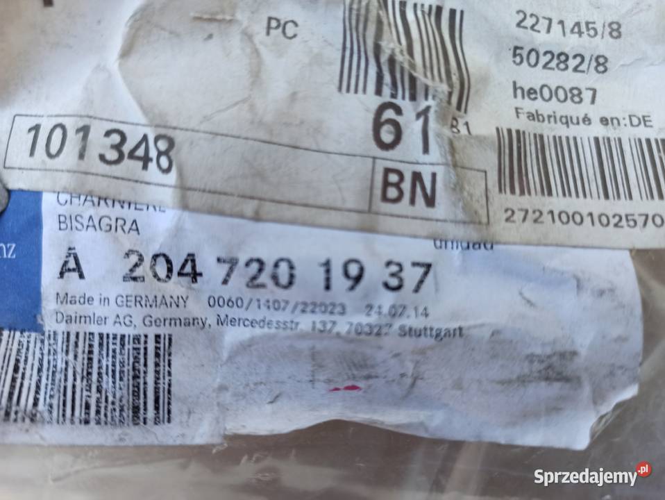 CKLASA W204 ZAWIAS DRZWI LEWY PRZÓD A2047201937 Trzciel