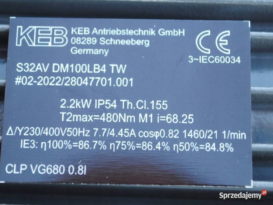 Motoreduktor kątowy 22kw 21obrmin KEB sprzedam